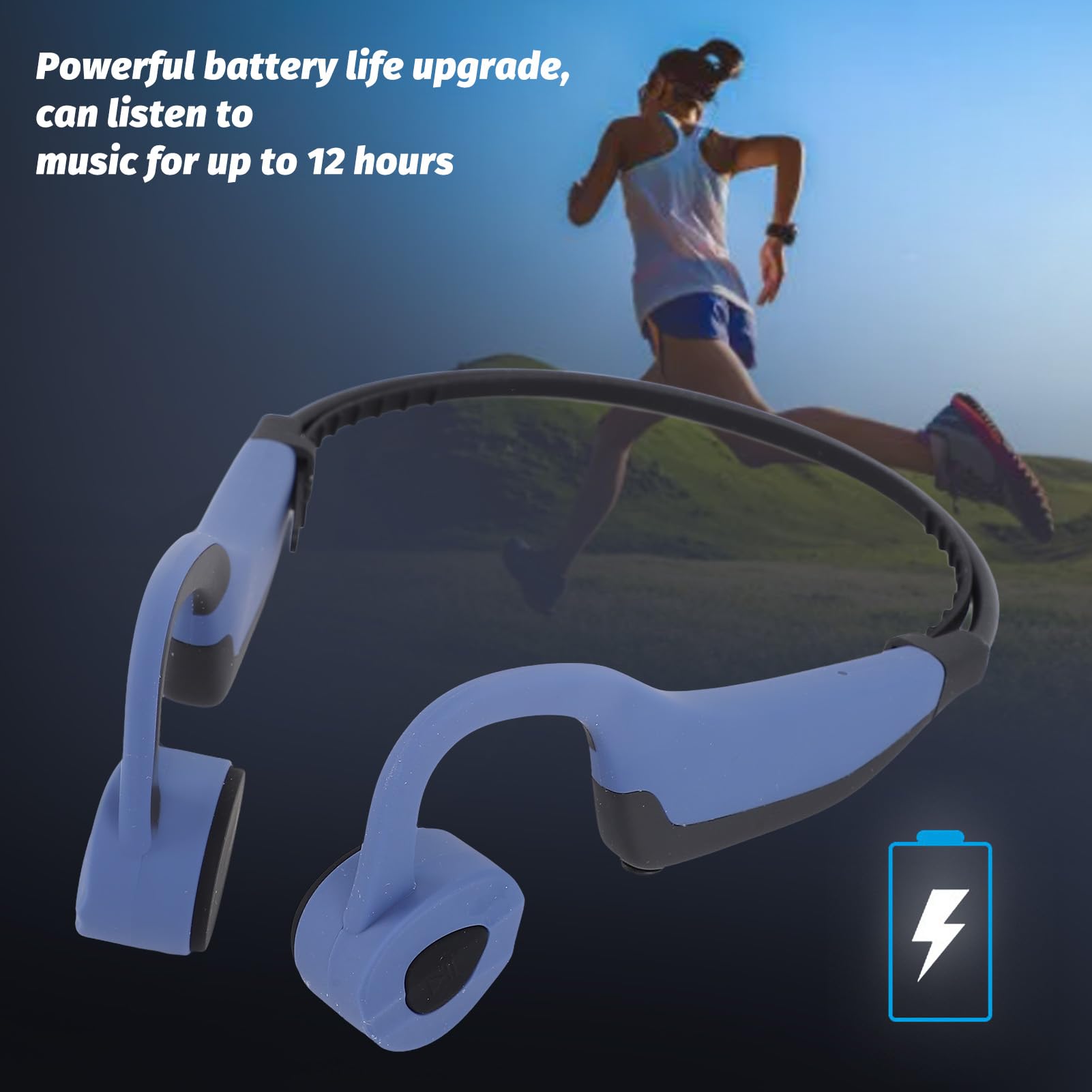 HEEPDD Memoria de 16 GB Flexible Ti Aloy Frame Wireless Conducción de óseo Auriculares IPX8 Modos de Reproducción Dual a Prueba de Agua para MP3 y Cómodo Correa para Todas Las (Blue)