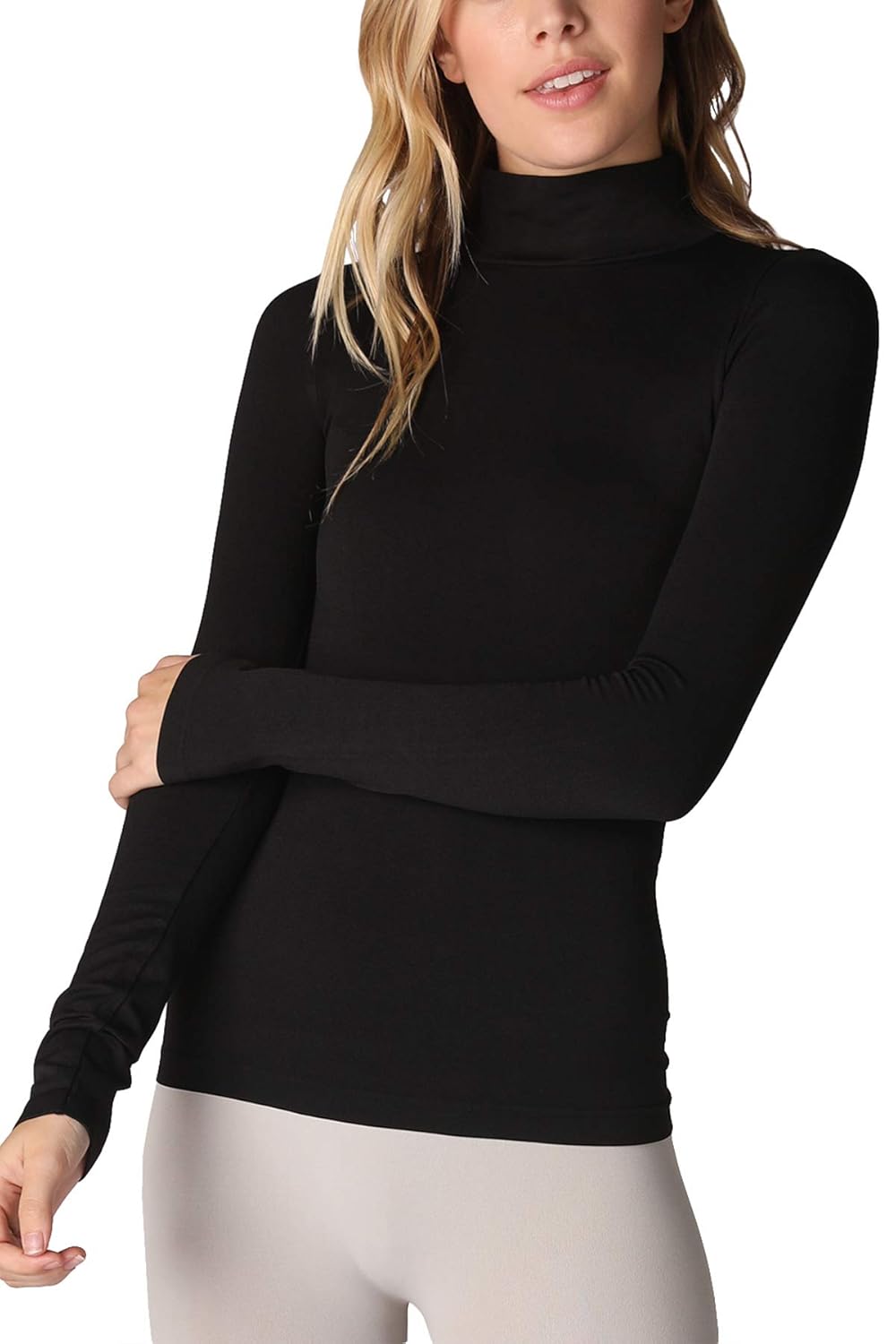 NIKIBIKI Women Seamless Long Sleeve Mock Neck Top Made in U S A One Size