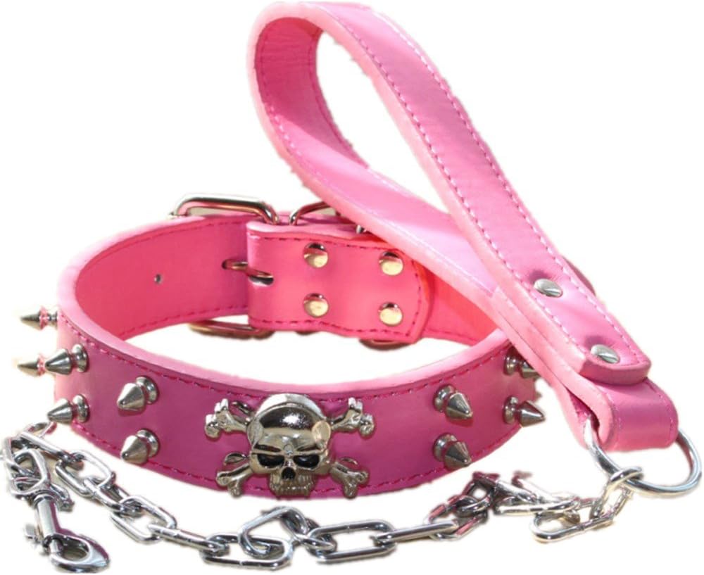 haoyueer Spiked Studded 1.2" Wide Leather Dog Collar Chain