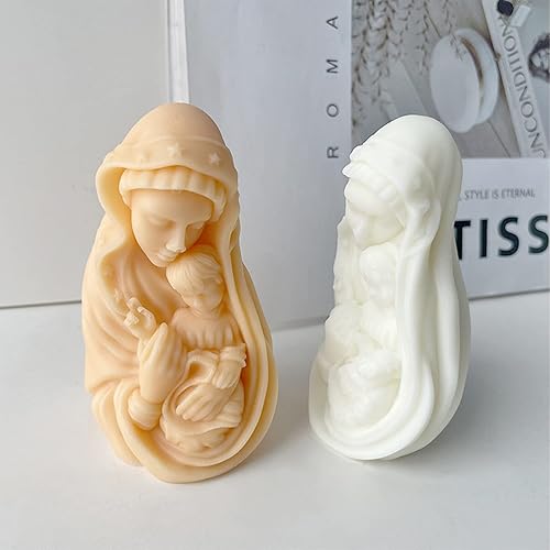 Miniatura 3 de ZAKVOOR 3D Virgin Mary Silicone Candle Mold Blessed Godmother with Baby Jesus Resin Casting Silicone Mold for DIY Aromatherapy Candles Wax Plaster