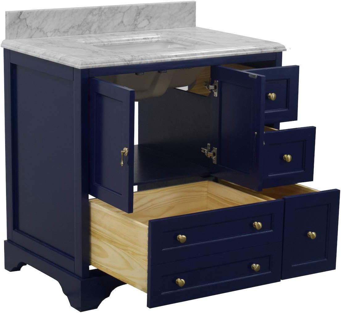 Kitchen Bath Collection Madison 36-inch Bathroom Vanity (Carrara/Royal Blue): Includes Royal Blue Cabinet with Authentic Italian Carrara Marble Countertop and White Ceramic Sink