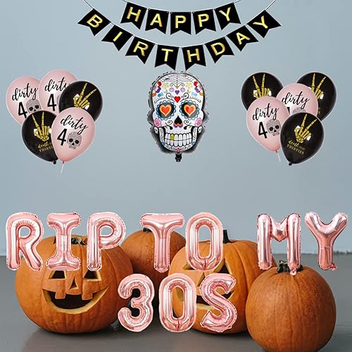 Miniatura 7 de Geloar RIP TWENTIES - Suministros para fiesta de cumpleaños de 30, globos RIP TWENTIES de feliz cumpleaños para muerte a mis veinte años 20 RIP