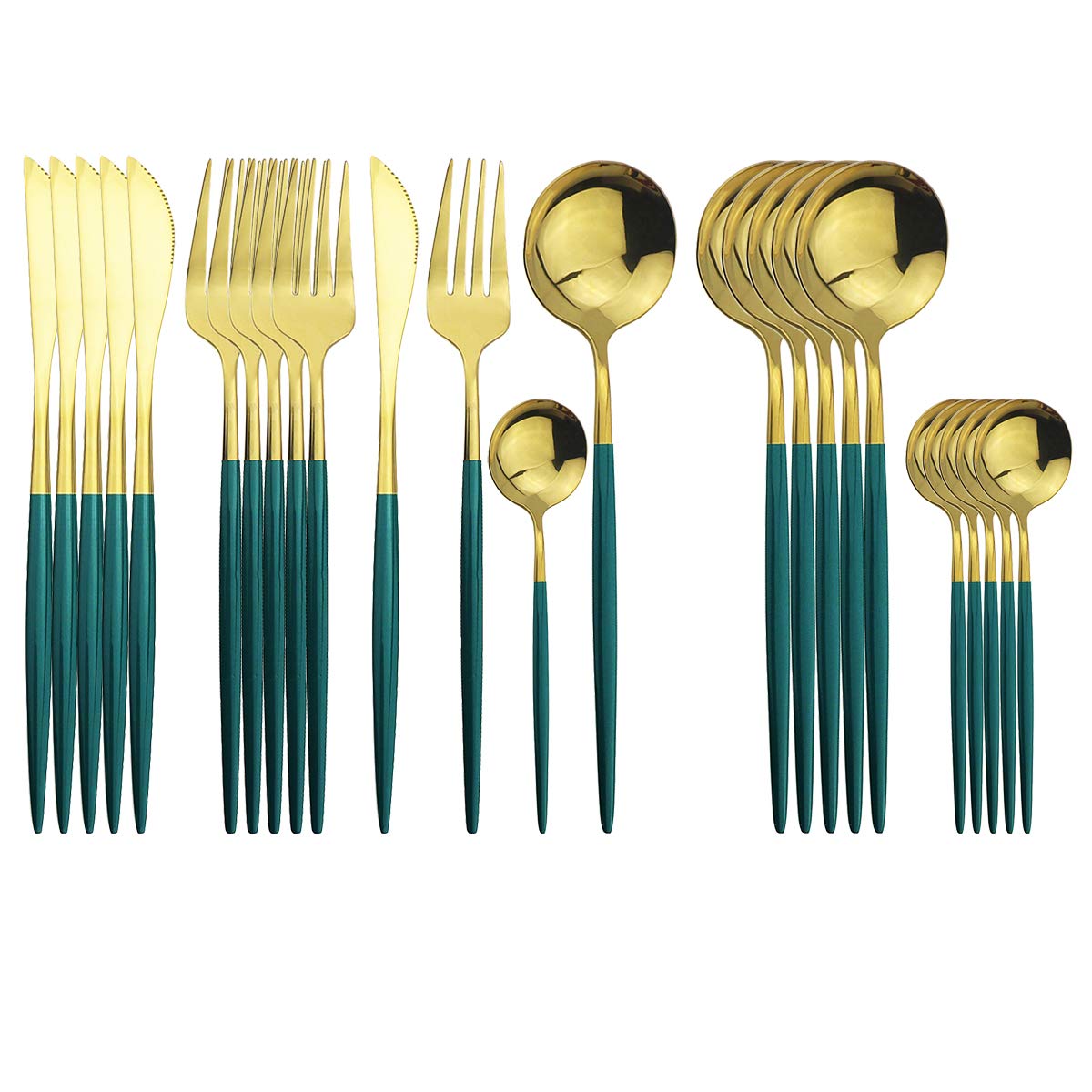 Gold Silverware Set, 24-Piece Stainless Steel Flatware Set Service For 6, Mirror Polished Green Handle Tableware Cutlery Set Knife Fork And Spoon For Home & Restaurant, Dishwasher Safe