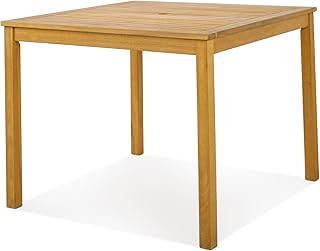 Tangkula Square Outdoor Dining Table, 4-Person Acacia Wood Dining Table with 1.9” Umbrella Hole, Farmhouse Patio Bistro Table, Indoor Outdoor Dining Furniture for Yard Deck Lawn