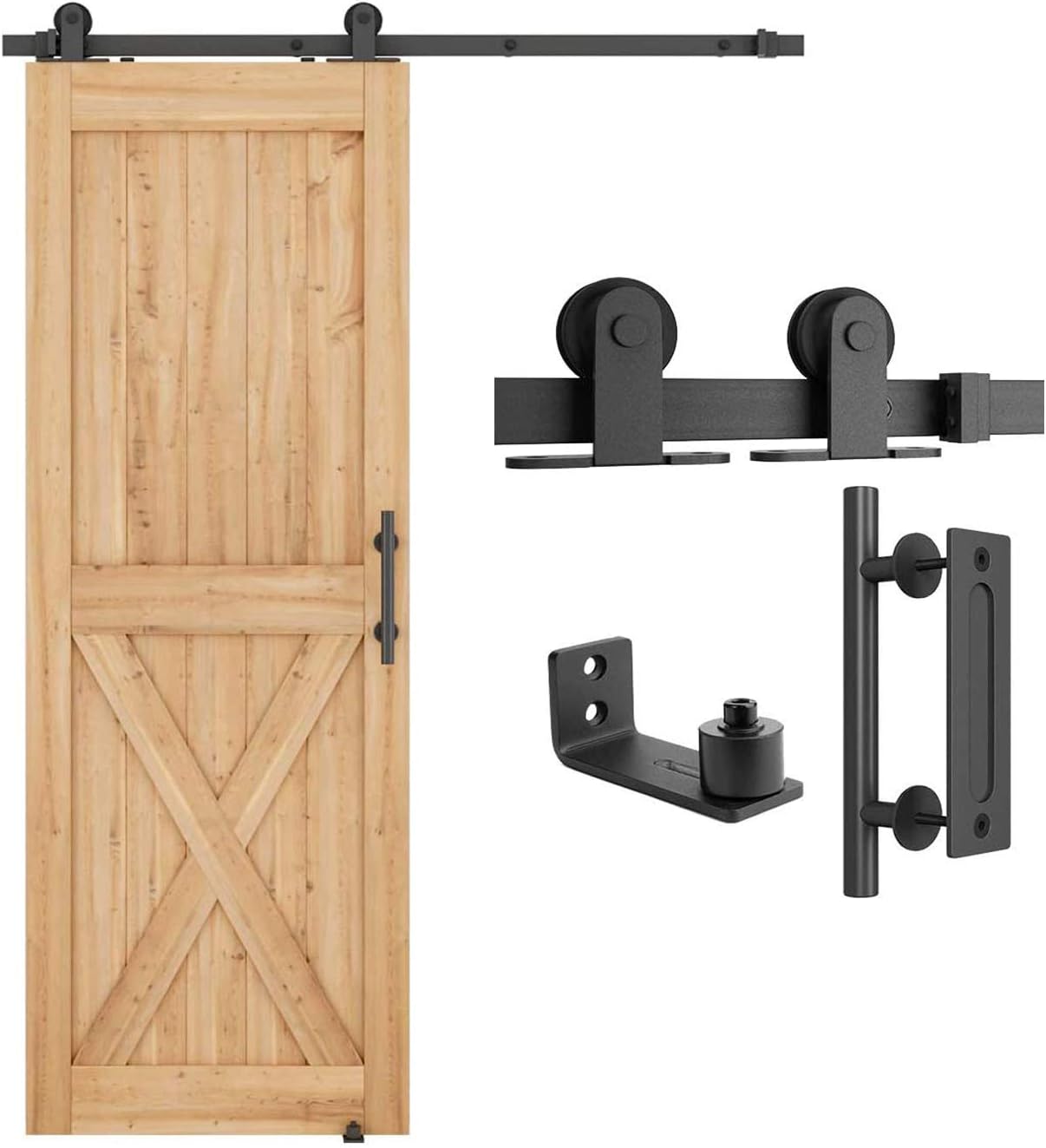 SMARTSTANDARD 5 FT Top Mount Sliding Barn Door Hardware Kit Whole Set, Include 1 Pull Handle & 1 Floor Guide, Fit 30" Wide DoorPanel(T Shape Hanger)