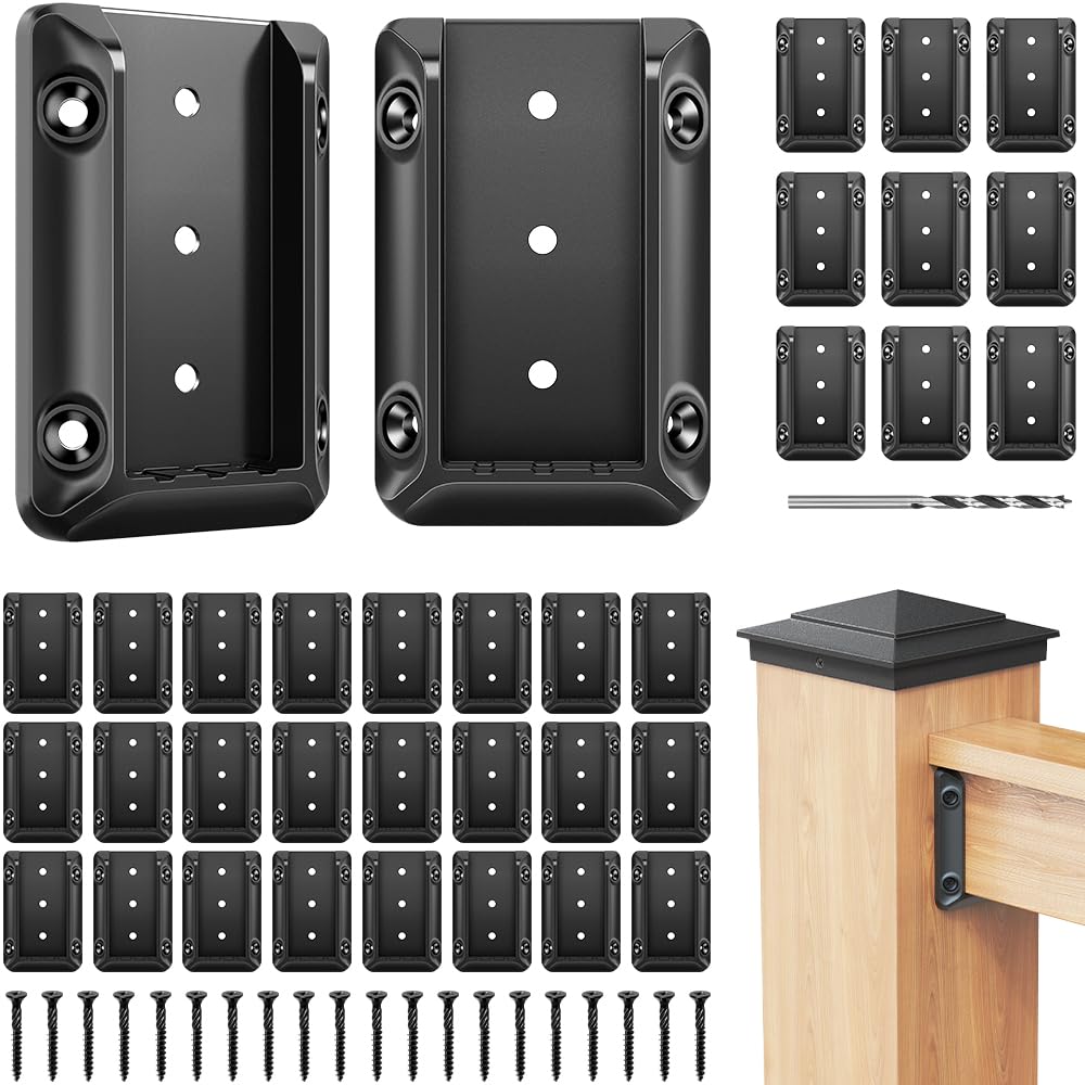 DN Mate 60 PCS Deck Railing Bracket Connectors for 2x4 (Actual 1.5”x3.5”) Wood Post to Handrail Connection, Stair Railing Connectors for Deck Railing