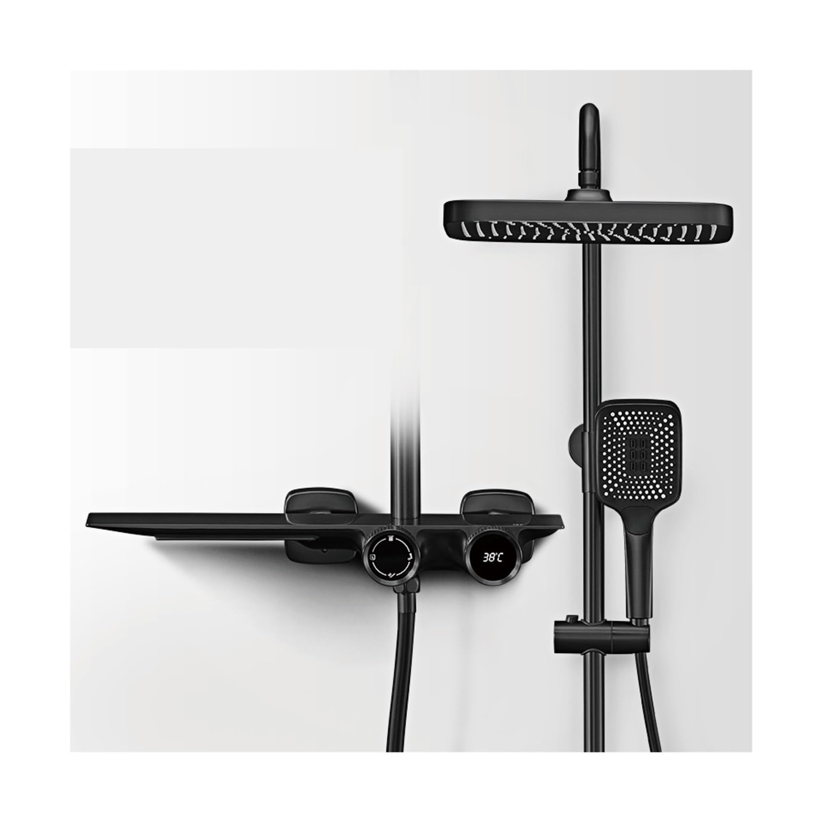 Doccia da Bagno in Ottone Grigio Canna di Fucile di Lusso, Design del Display Digitale, Uscita Acqua a Cascata, Rubinetto Doccia a Doppio Comando Freddo e Caldo(Matte Black)