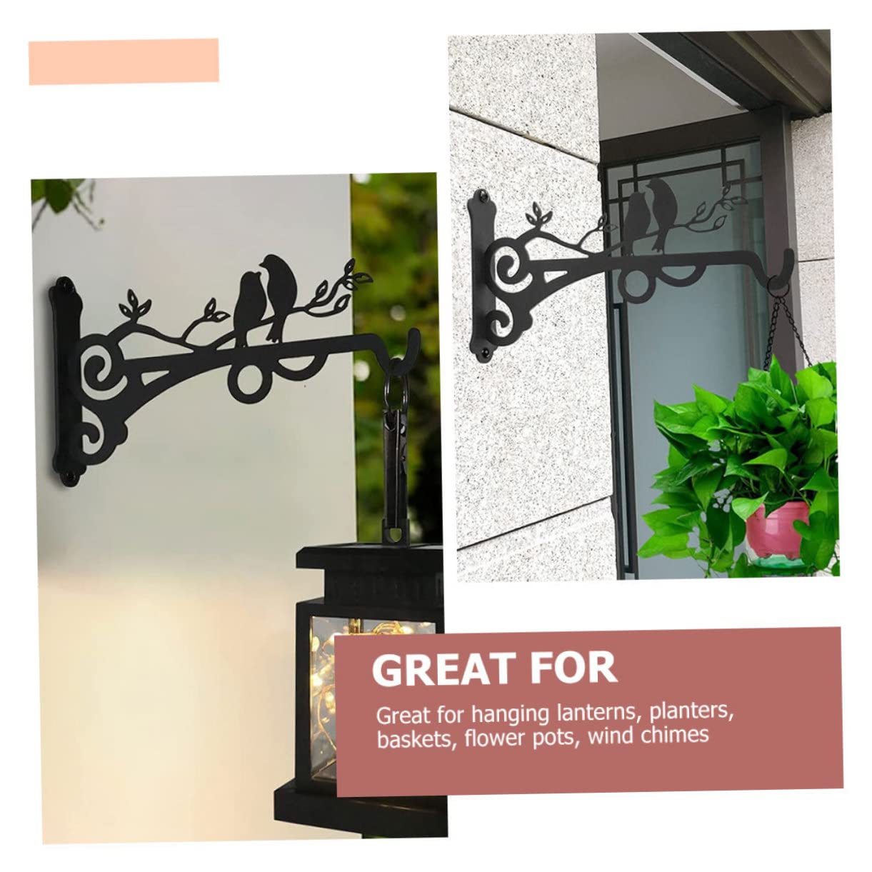 Ganchos para Colgar Cestas y Macetas de Hierro Negro, Soporte Resistente y Anticorrosivo para Balcón, Decoración Exterior 2 Piezas