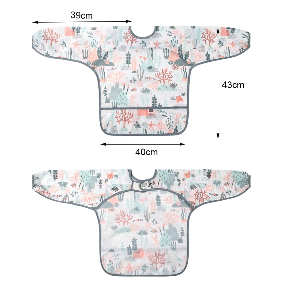 Vicloon Bibs with Sleeves, 5Pcs Long Sleeve Waterproof Bibs, Unisex Feeding Bib with Large Pocket - Image 2