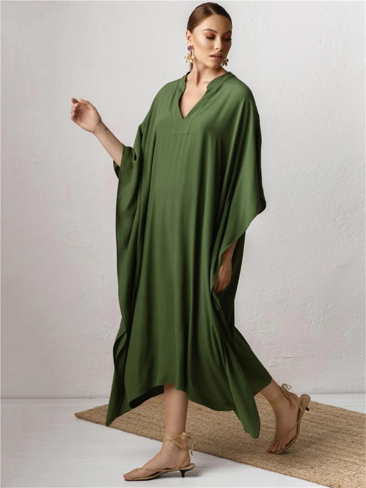 Pareo Femme Plage Maillot de Bain Couvrir Femmes Plage Tunique Solide col en V élégant été Longue Robe Ample Maillots Maillot