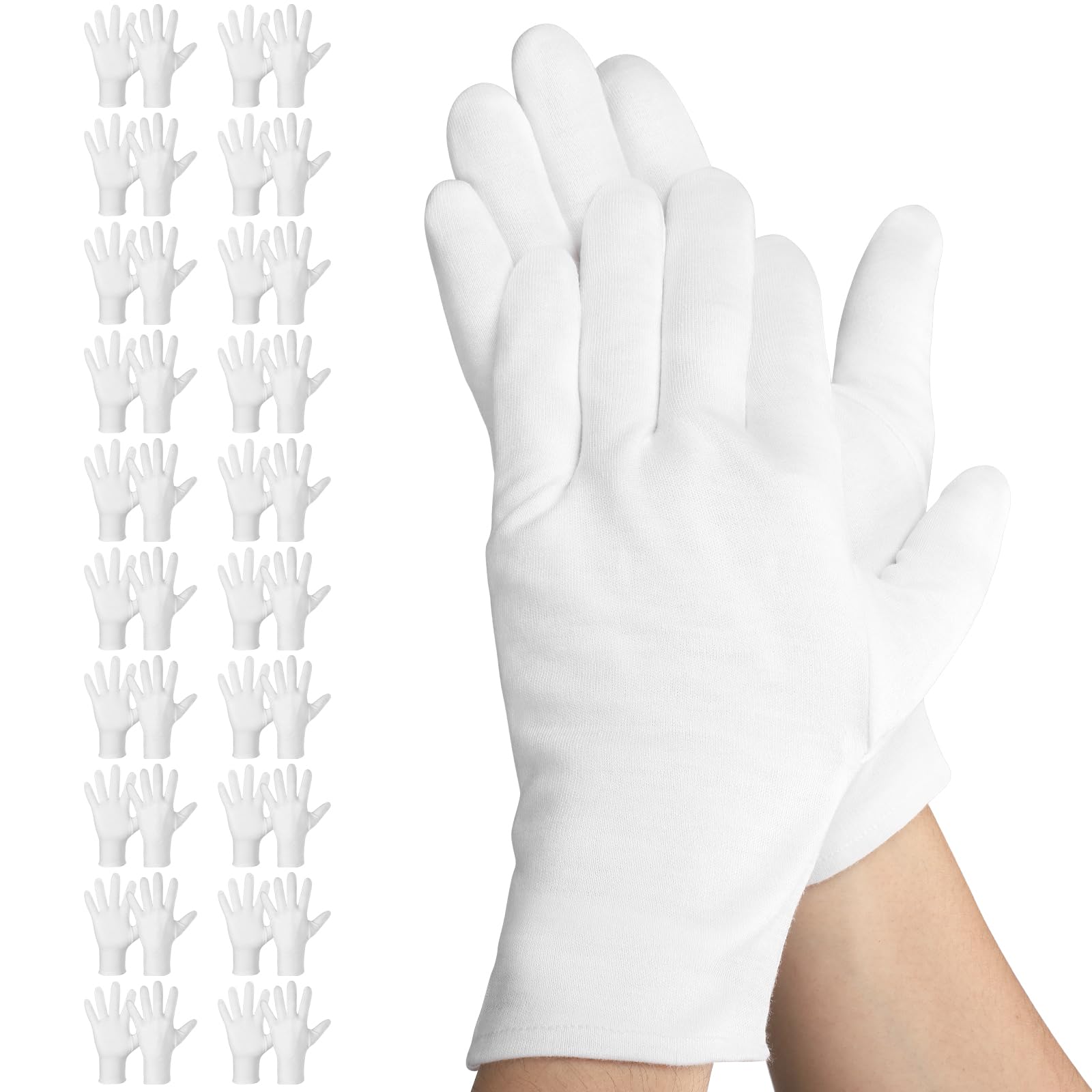 Einfa Cotton Gloves White, Large L 25cm Cotton Gloves for Dry Hands 20 Pairs