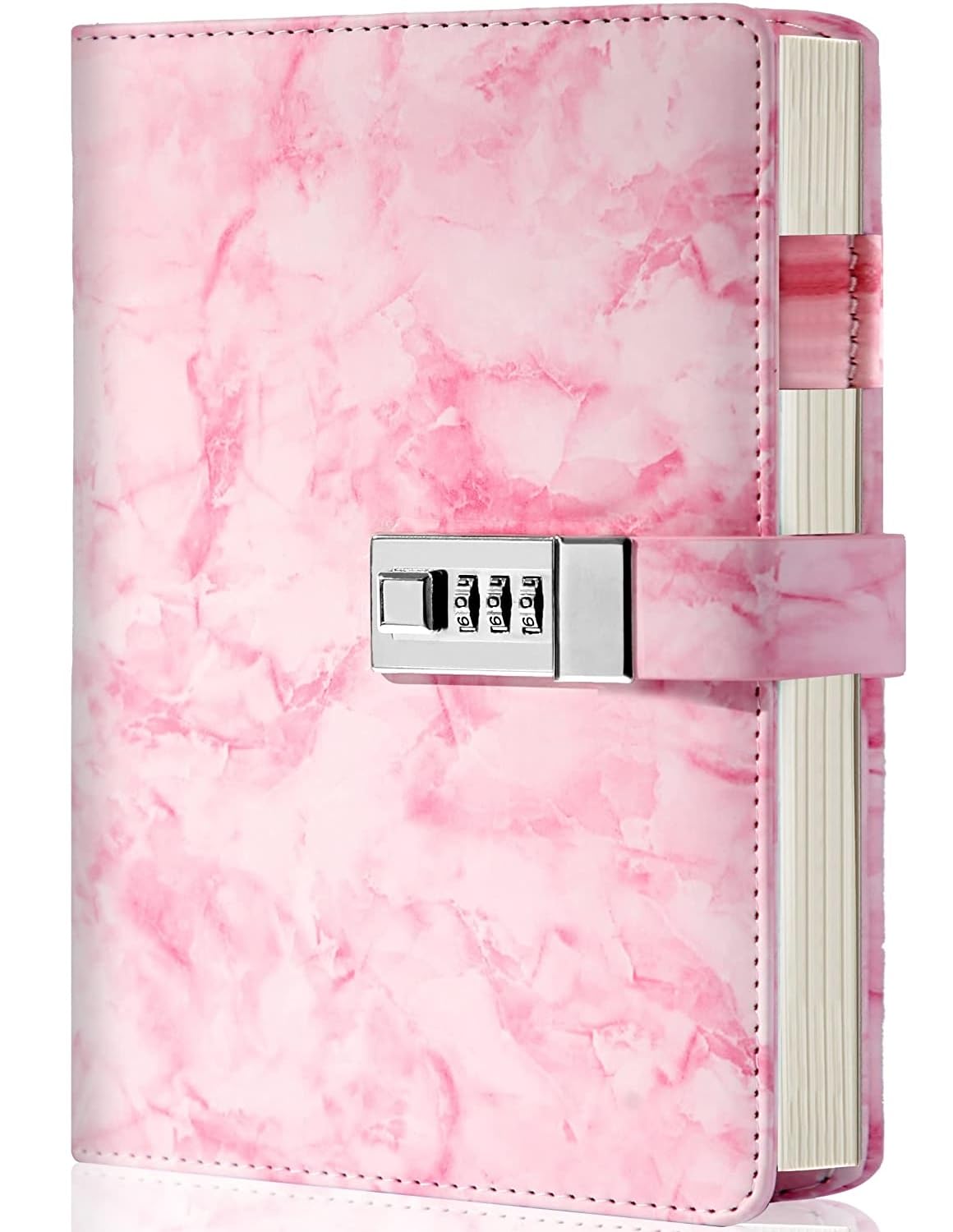 XAMILE Marble Diary Journal With Locks For Girls And Women Secret Diaries Journal With Code Lock A5 Marble Notebooks With Combination Lock Pu Leather Cover Diary For Teen Girl (Pink),192 Pages