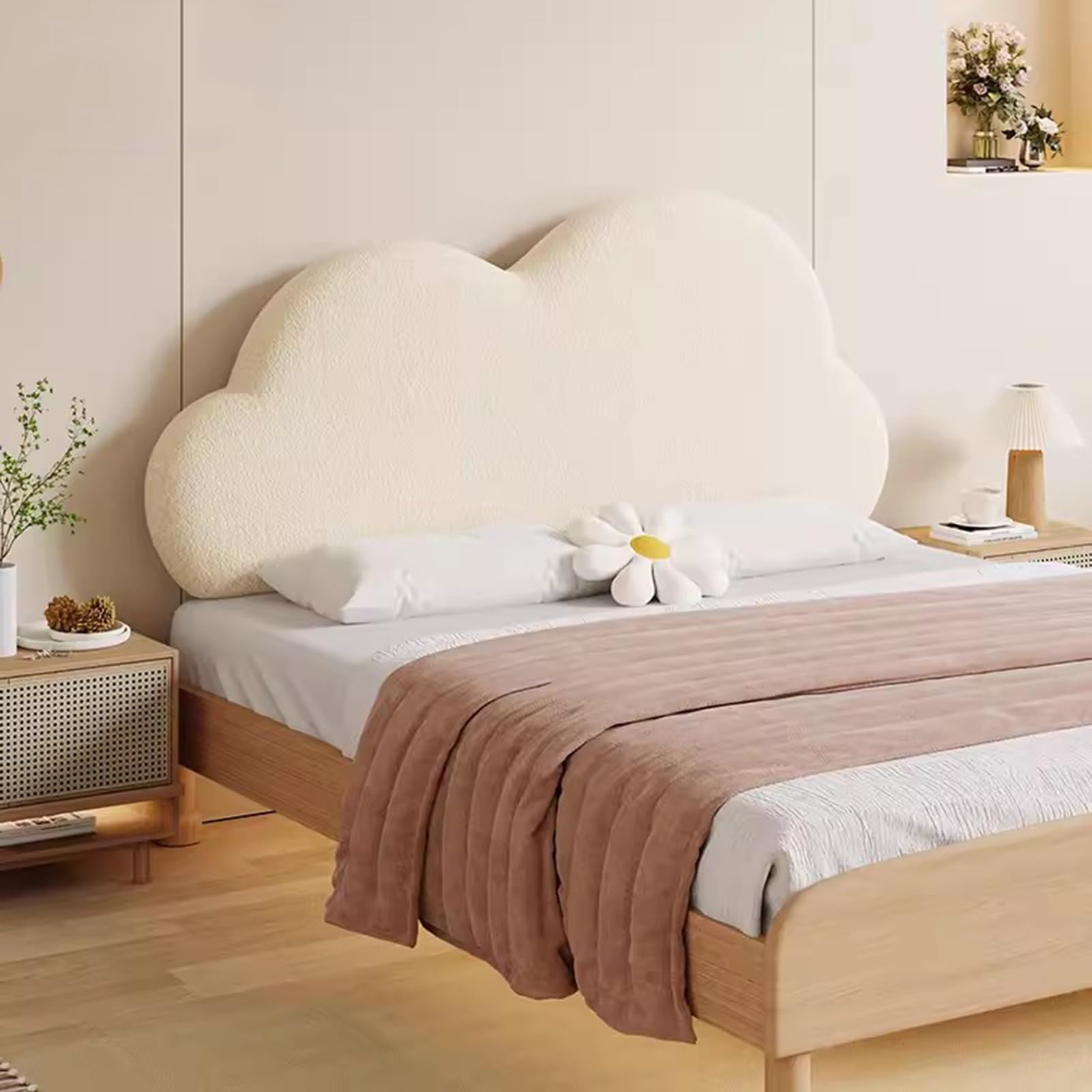 Housse de tête de lit beige en forme de nuage français – Tapis doux et épais anti-collision – Grand dossier amovible et lavable (130 x 65 cm) pour un confort ultime