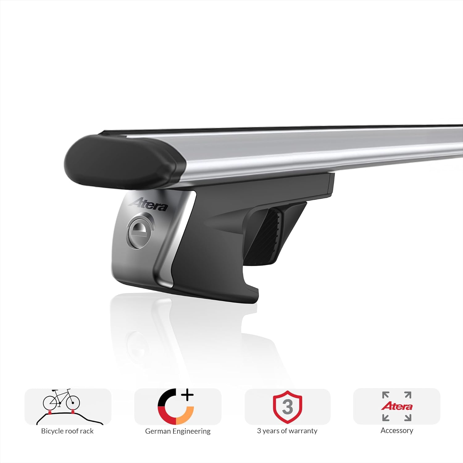 ATERA 048222 Car roof Rack Signo RTD - Aero Profile Silver - for Cars with Overhead roof Rails - Steel 122 cm
