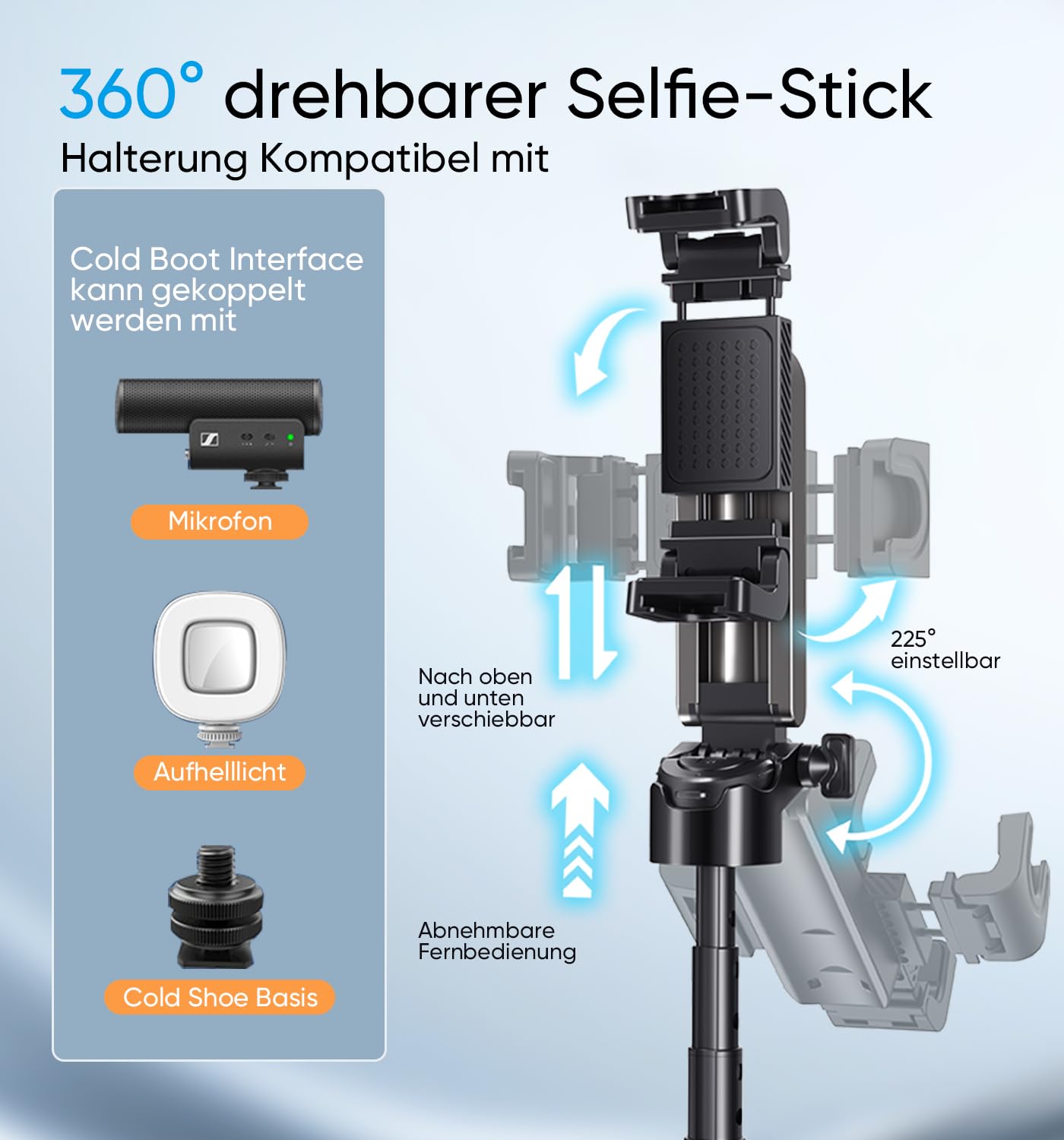 MAGIC JOHN für 36cm Selfie Stick, Selfiestick Klein mit Fülllicht [Nicht magnetisch kompatibel], Bluetooth Handy Stativ mit Abnehmbarer Fernbedienung Kompatibel für iPhone, Samsung und Smartphones