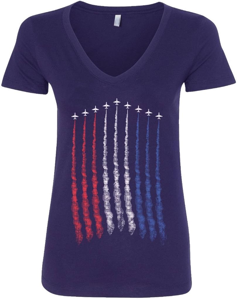 Threadrock Women's Red White Blue Air Force Flyover V-Neck T-Shirt