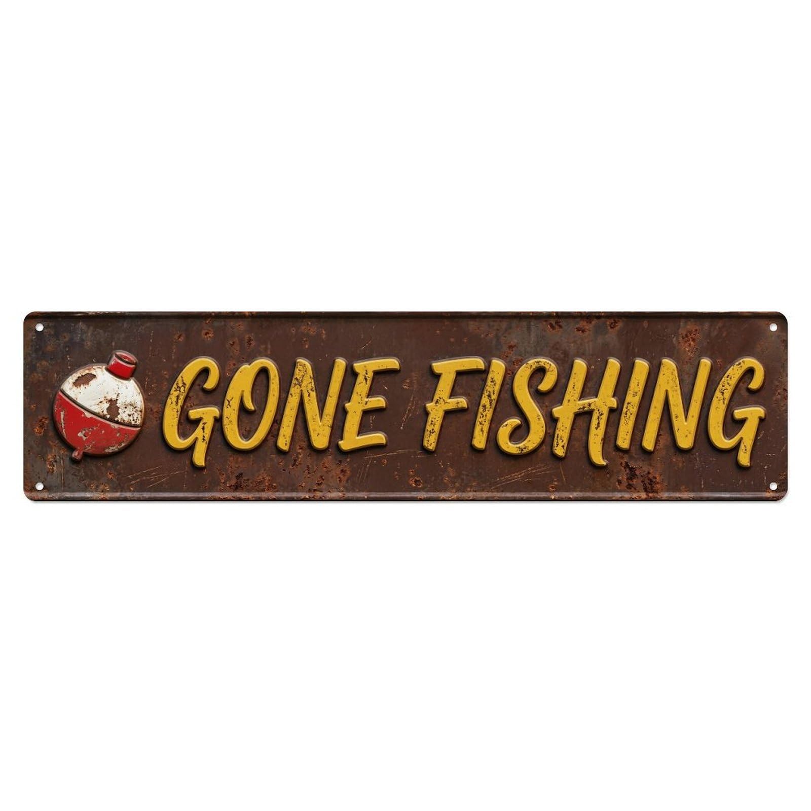 GONE FISHING Fishing Trip Vintage Metal Tin Sign Wall Decor for Cafe, Club, Garden Metal Poster 4x16Inch