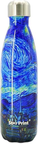 Star Print Bottle - Botella de agua de acero inoxidable con aislamiento al vacío de doble pared de Van Gogh, 17 oz