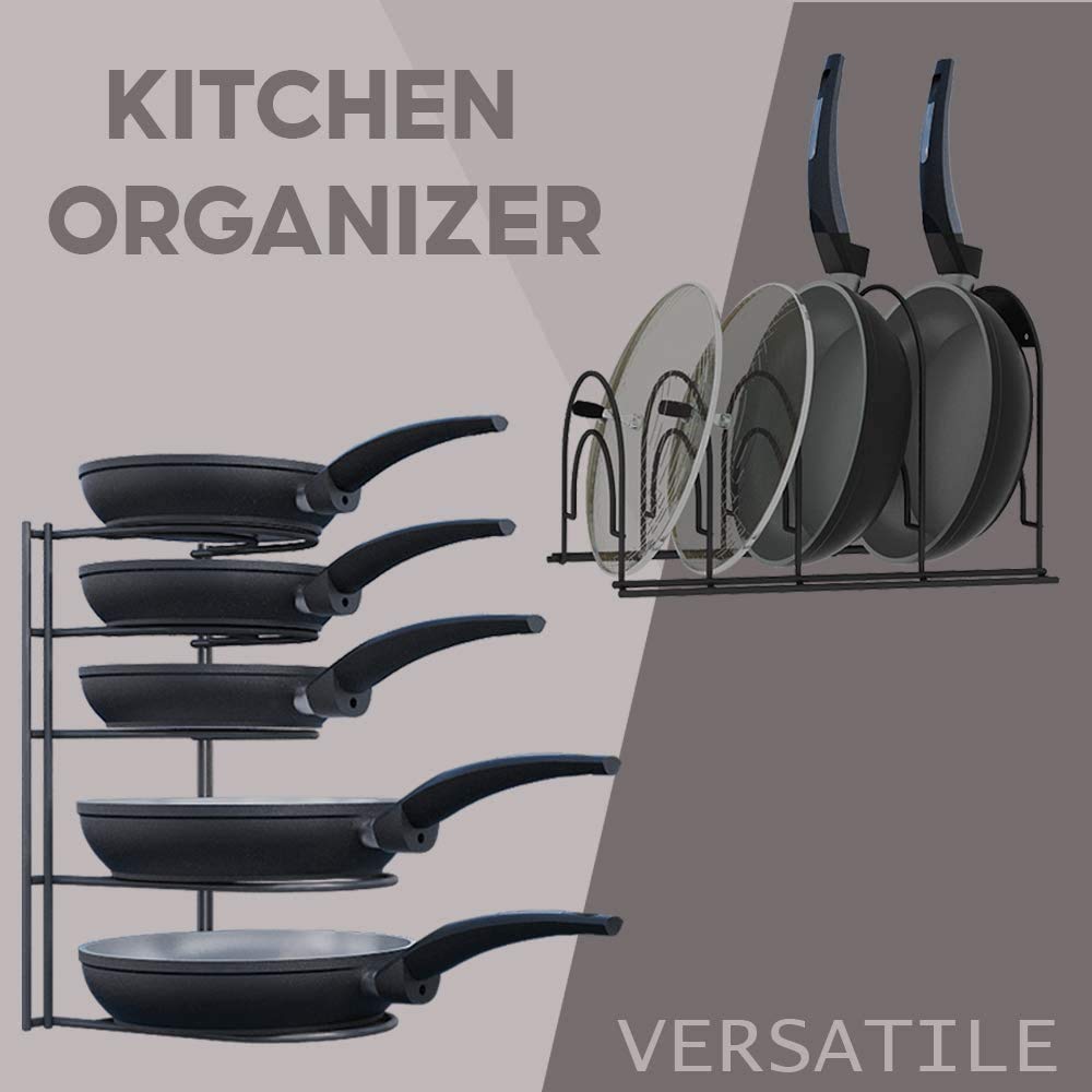 Organiseur De Casseroles Très Résistant à 5 Niveaux, Extra Large – Pour Poêles En Fonte, Cocottes, Poêles à Galettes – En Acier Durable – Peu Encombrant – Pas De Montage Nécessaire – Noir, 38,1 Cm