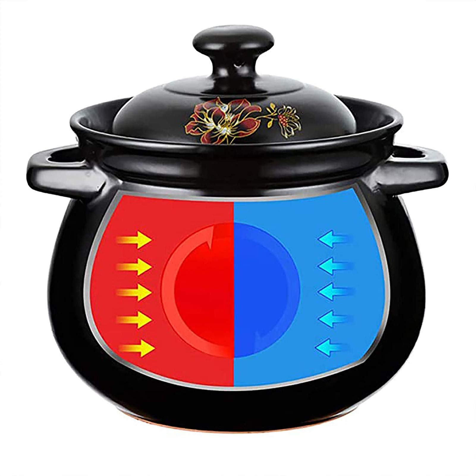 Potes De Cocina De Arcilla, Plato De Cazuela Redondo Con Tapa, Ollas De Barro Para Cocinar, Stockpot Para Guisos, Sopa, Vapor,Negro,5.5L