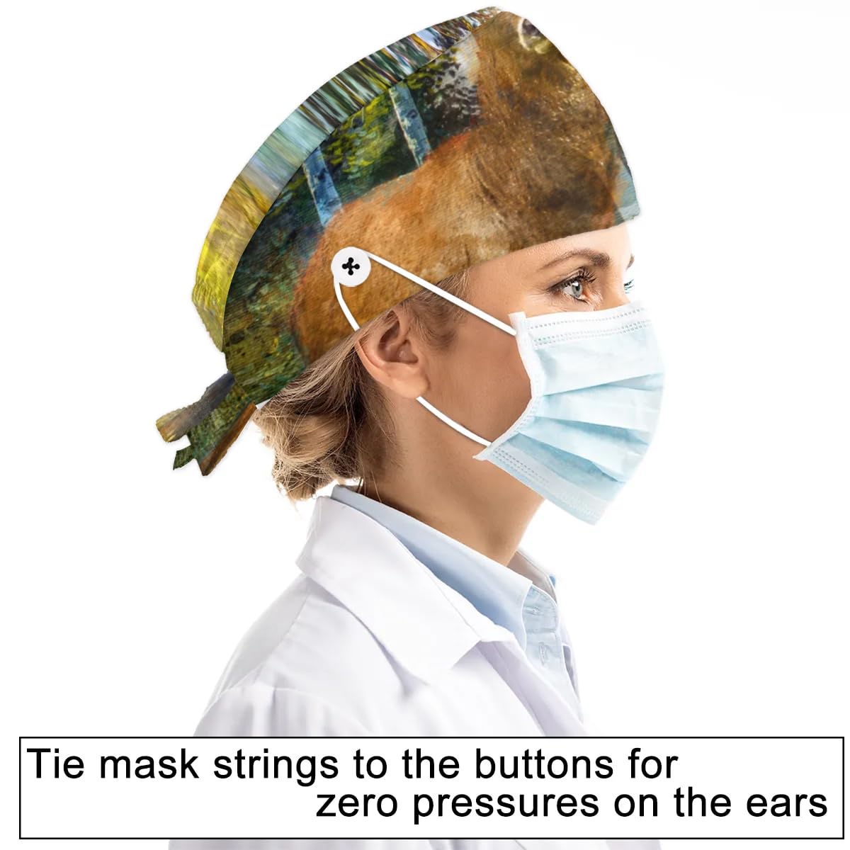 Mularoka Forest Elks Working Caps with Button Sweatband Comfortable Adjustable Bouffant Hats Work Hat for Women Men