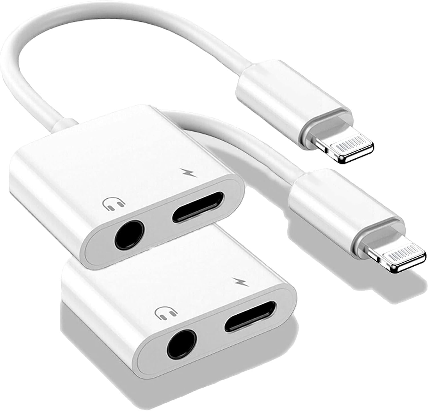 2 Pack Lightning to 3.5mm Headphone Jack Adapter, 2 in 1 iPhone Headphone Adapter Aux Audio Splitter Adapter with PD Fast Charging Dongle Cable Cord