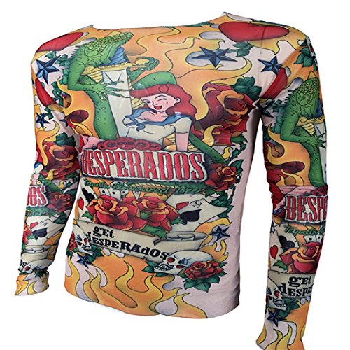 Shina Tattoo Long Sleeve T-Shirt With Beauty Flower Pattern Elastic Suitable #TOP15