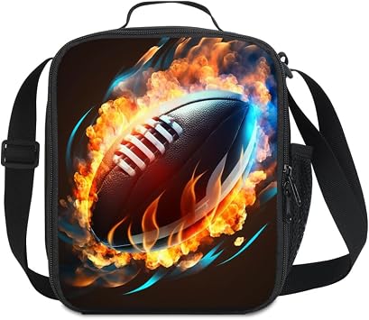 American Football Lunch Box for Boys Girls Insulated Lunch Bag for Kids with Adjustable Shoulder Strap Portable Lunch Tote Bag for School Picnic Hiking