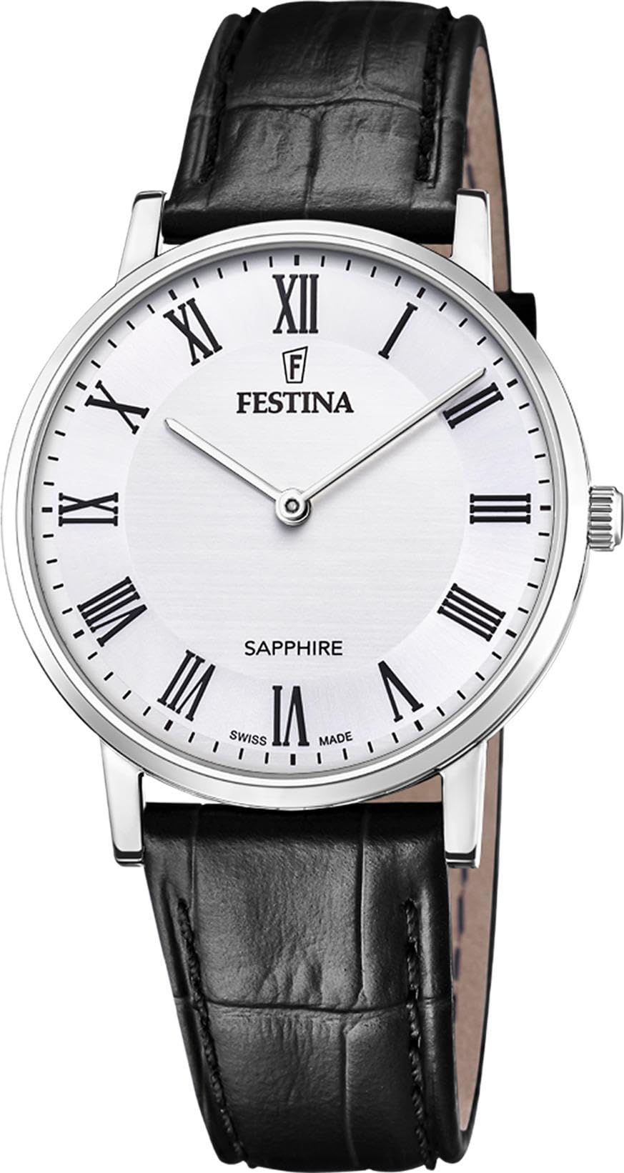 Festina Swiss Made Reloj Hombre Analógico de Cuero Negro