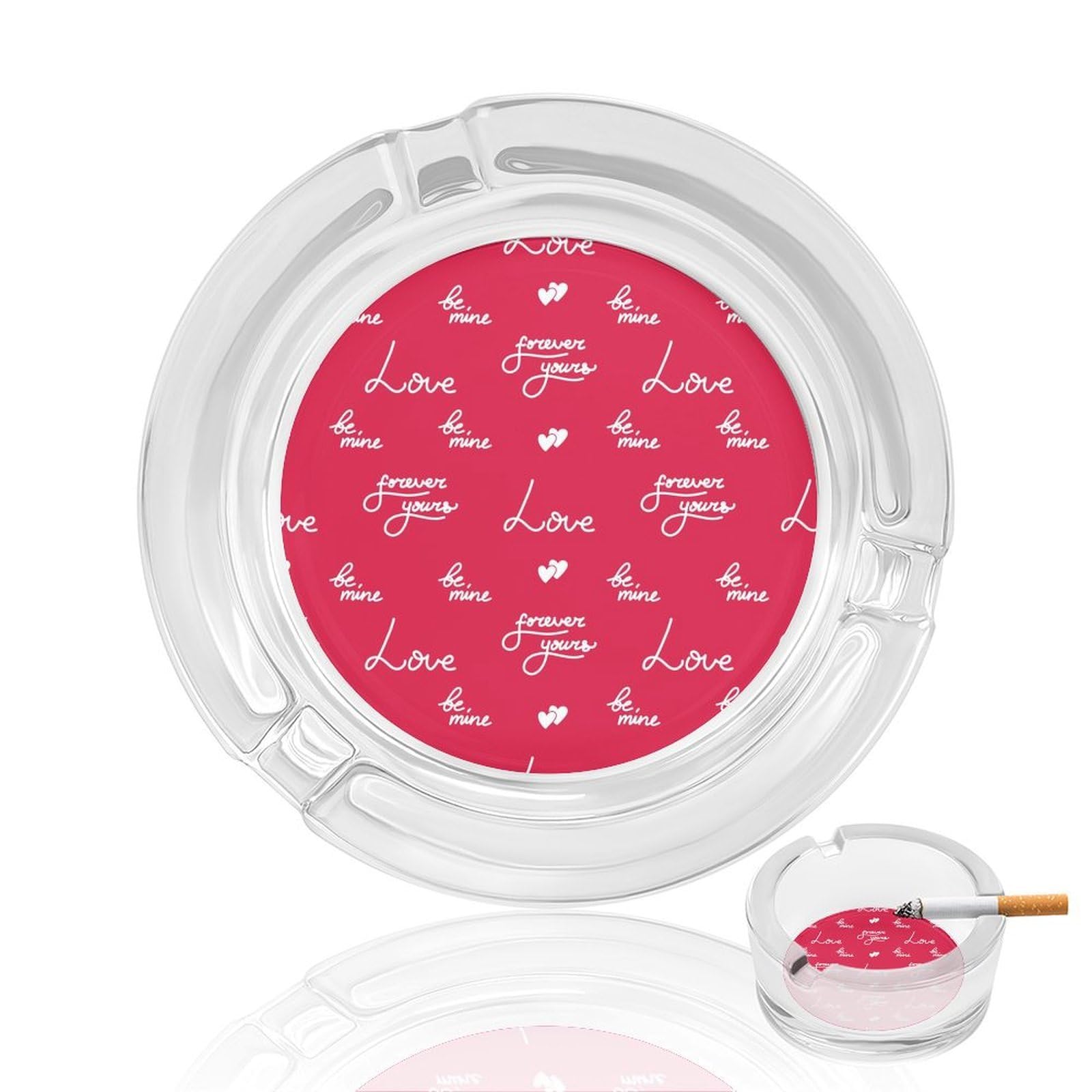 valentine Love Patt Glass Ashtray 3.3 Inch Round Cigarette Ash Holder with 4 Grooves for Home Office Outdoor One Size