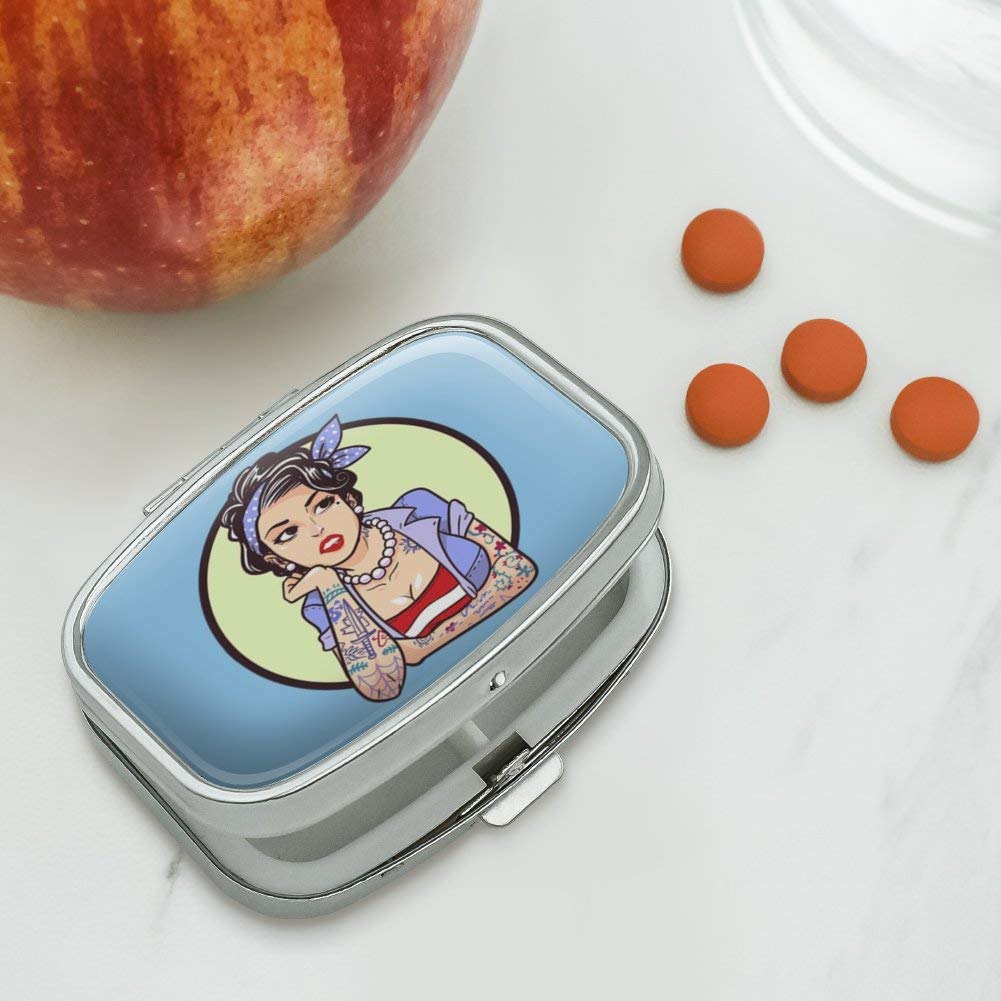 Rockabilly Retro Pin Up Girl with Tattoos Rectangle Pill Case Trinket Gift Box