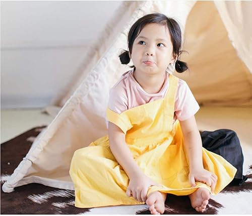 Miniatura 5 de Delantal de algodón para niños, estilo japonés, babero para el hogar, pintura, suave, cómodo, delantal para niñas y niños, Amarillo