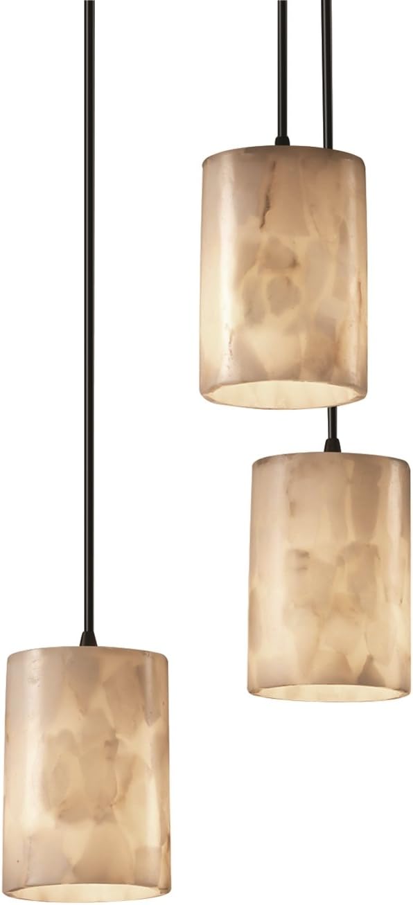 Justice Design Group Lighting ALR-8818-10-DBRZ-BKCD-GU24-DBAL-15W Alabaster Rocks! Collection - Mini Cluster Pendant with Black Cord - Cylinder, Dark Bronze Finish