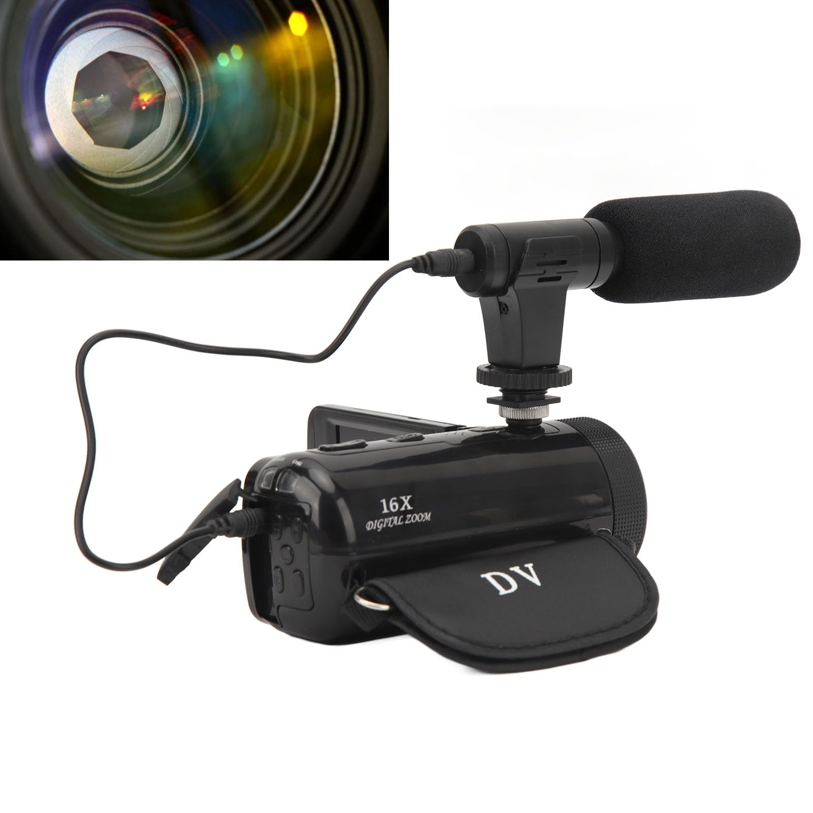 Caméra Vidéo Vlogging Camera Recorder, FHD 1080P 16.0MP 2,4 Pouces Écran de Rotation à 270 Degrés, Caméscope à Zoom Numérique 16X avec Microphone