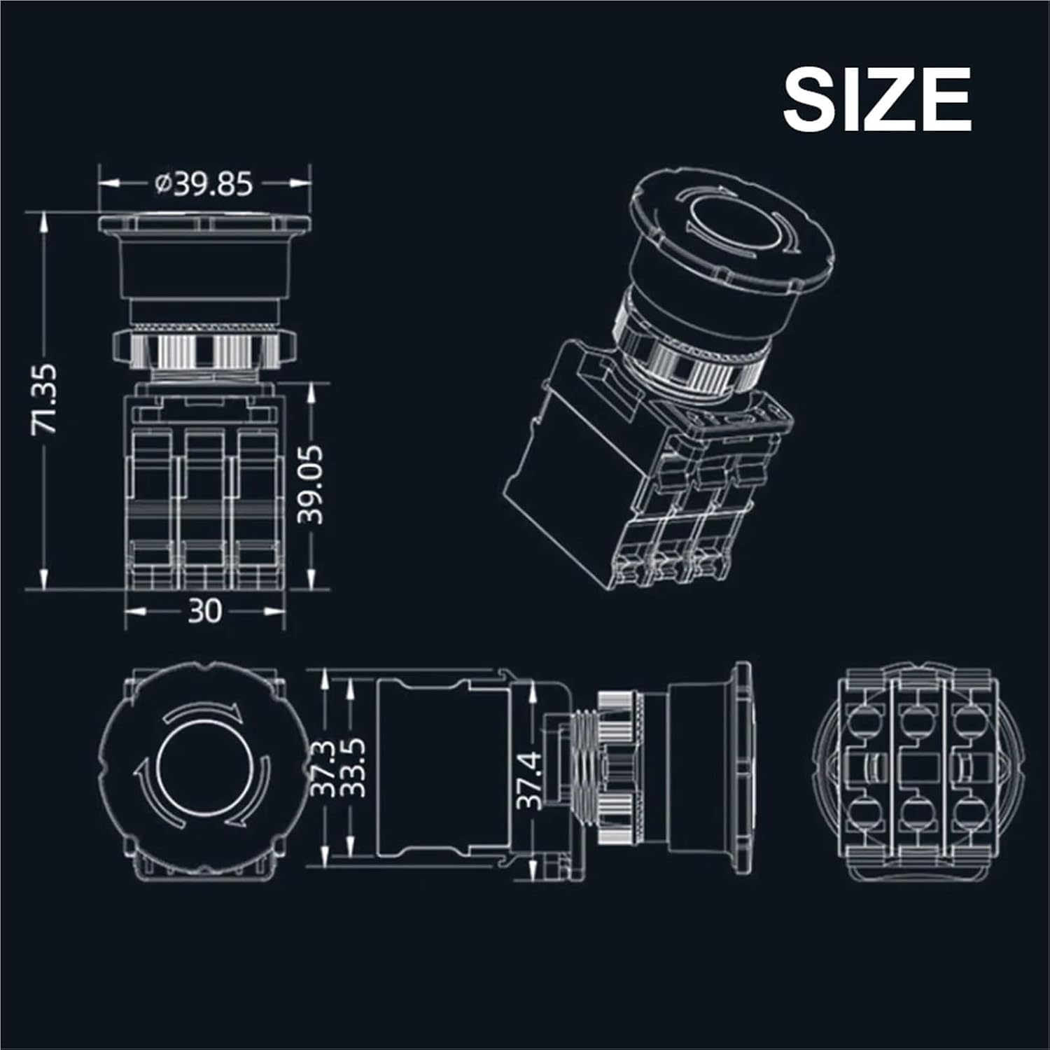 22mm Mushroom Emergency Stop Button Switch with Light Emergency Stop Power Switch Control Electrical Starter Switch 220V 10A NC(Stop with Light,2NC,24V)