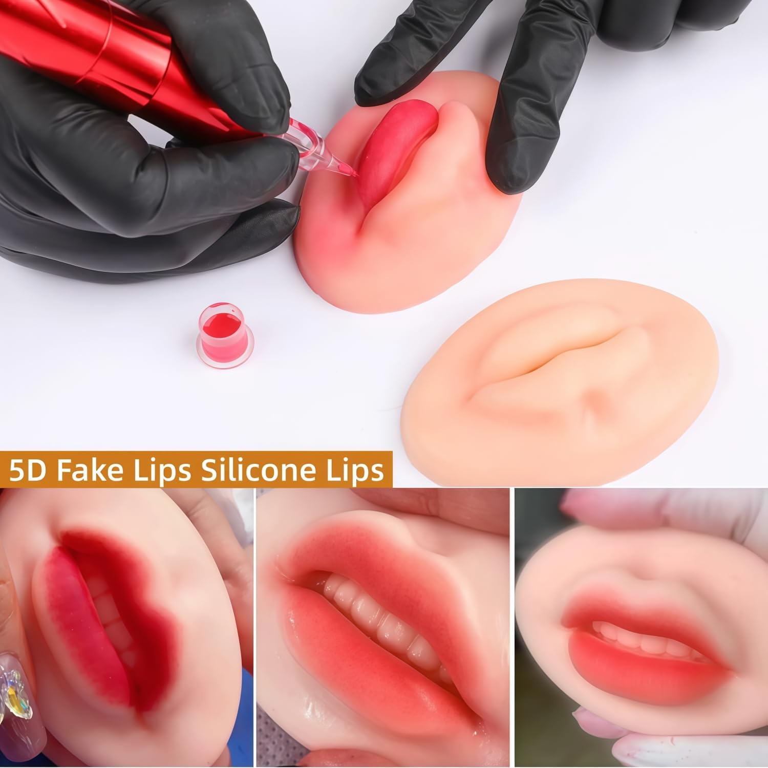 Tattoo Fake Lips 9 Pieces 5D Fake Lips, Silicone Lips for Makeup Practice, Soft Tattoo Practice Lips Model for Semi Permanent Make Up Supplies
