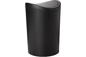 Superio Small Bathroom Swing Trash Can: Matte Black, 6-Liter Capacity