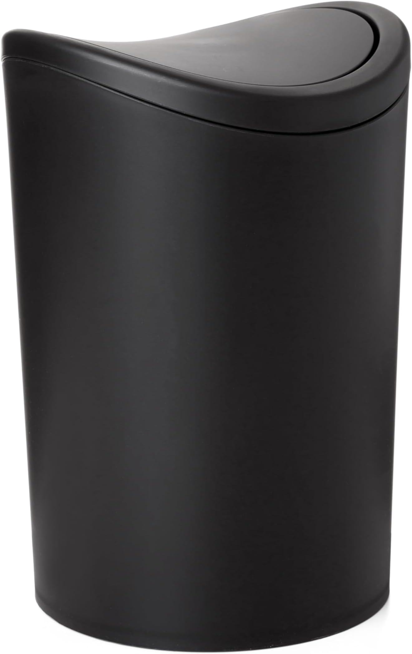 Superio Small Bathroom Trash Can with Lid, Modern Matte Black Mini Waste Bin with Swing Lid (1 1/2 Gallon, 6 Liter) Plastic Garbage Can for Kitchen, Bathroom, Bedroom, Office, Under Desk (1)