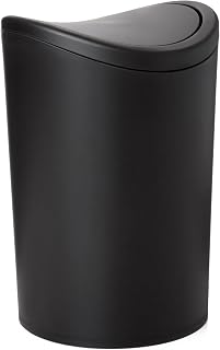 Small Bathroom Trash Can with Lid, Modern Matte Black Mini Waste Bin with Swing Lid (1 1/2 Gallon, 6 Liter) Plastic Garbage Can for Kitchen, Bathroom, Bedroom, Office, Under Desk (1)