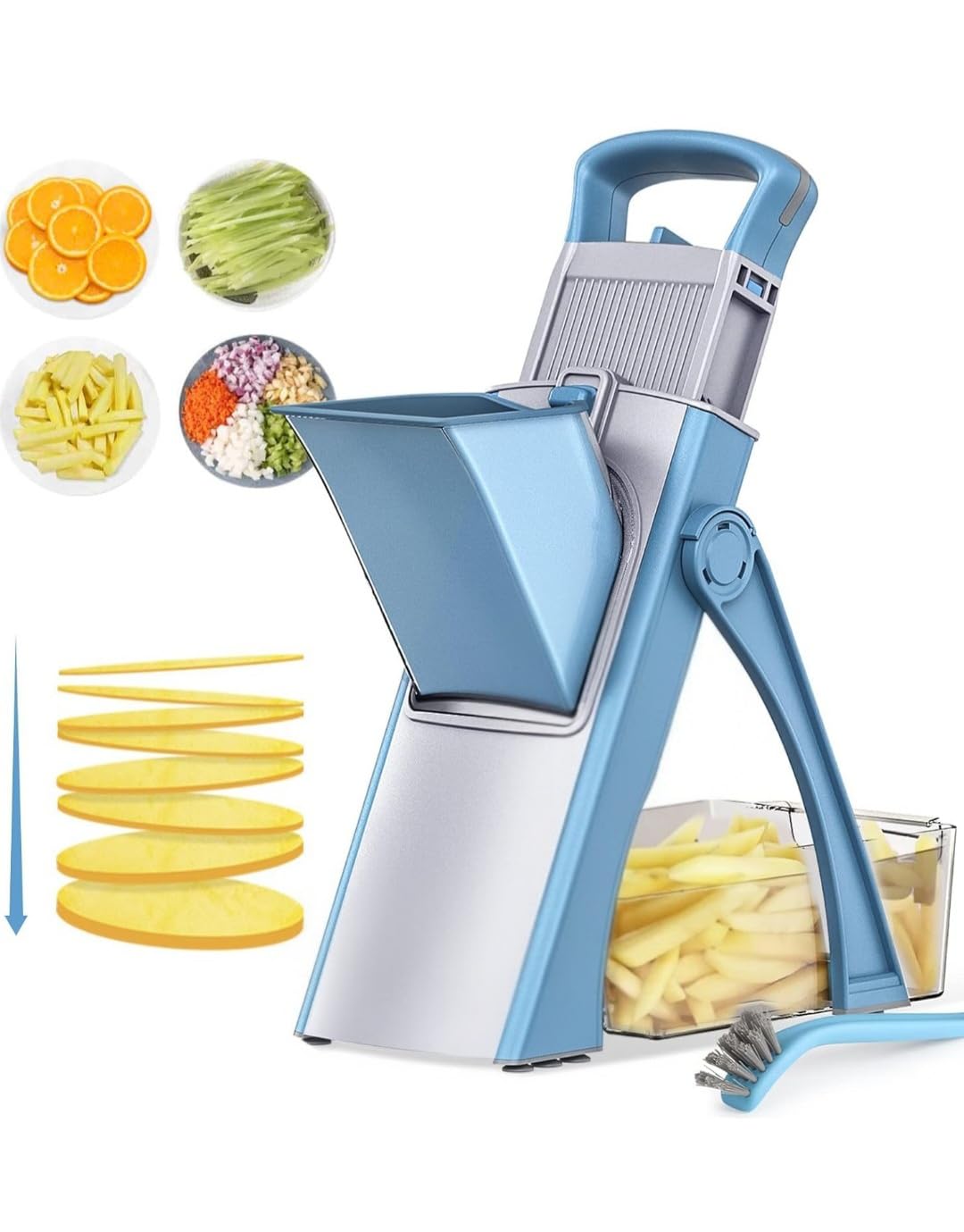 PrecisionCut Pro Mandoline Slicer - Enhanced Size, Adjustable Vegetable Food Chopper and Potato Fries Cutter with Detachable Blade - Kitchen Chopper Blue 2024