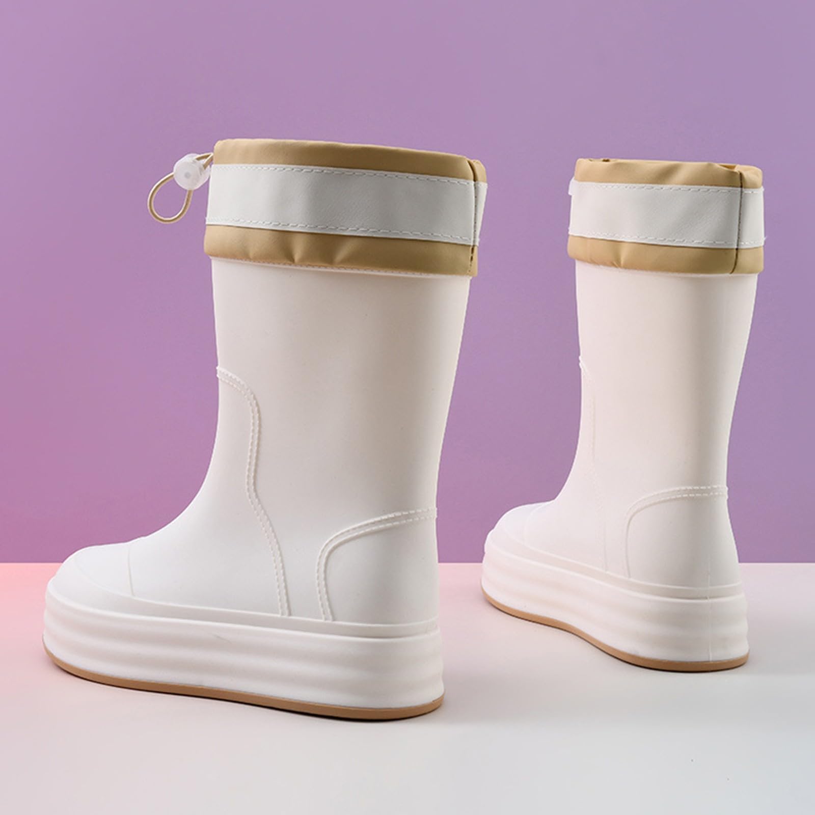 Generisch Bottes en caoutchouc pieds nus pour femme - Bottes de pluie imperméables avec mi-mollet - Bottes en caoutchouc pliables avec tige réglable - Semelle antidérapante - Chaussures légères