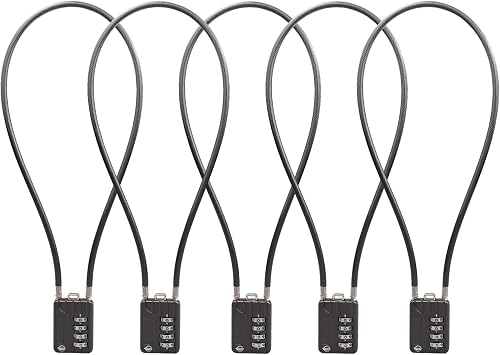 4 Digit Cable Combination Lock 20 inches50cm Bold Cable for School Gym Locker,Helmet,Filing Cabinets,Toolbox,Luggage Suitcase,knapsack,Cable 5mm Diameter,Black5 Pack