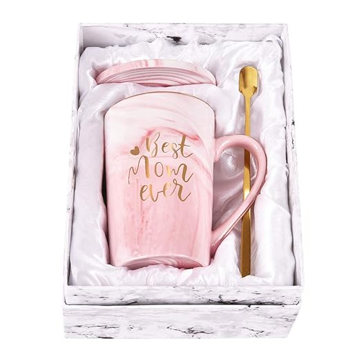 Best Mom Ever Coffee Mug Mom Mother Gifts Novelty Gifts for Mom from Daughter Son Women Mom Gifts for Mom Mother Christmas Gifts for Mom Printing with Gold 14Oz with Exquisite Box Packing Spoon