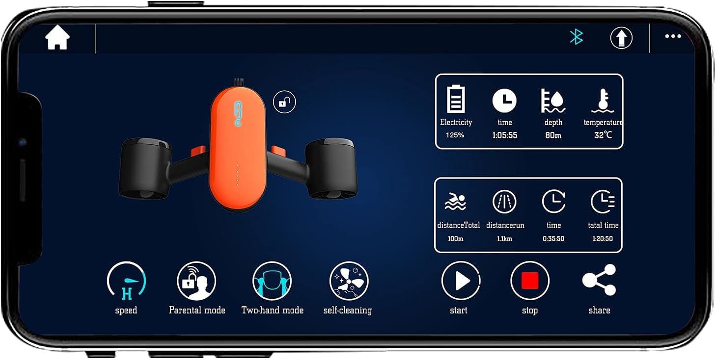 Geneinno S2 Unterwasser-Scooter, Hochgeschwindigkeits-See-Scooter für Erwachsene mit Dual-Motoren, 30 m Max Tiefe & 4,32 km/h Geschwindigkeit, tragbares Wasserspielzeug mit APP-Steuerung