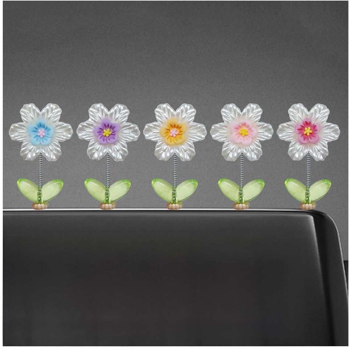 5PCS Funny Shaking Spring Flower Car Dashboard Decorations, Cute Shaking Head Flower Automotive Rear View Mirror Accessories, Mini Resin Car Decorations for Men Women (Leaf)