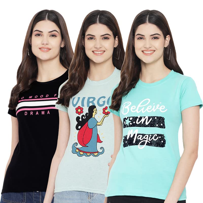 Preneum T-shirt casual da donna in cotone || moda e stili (3 pezzi)