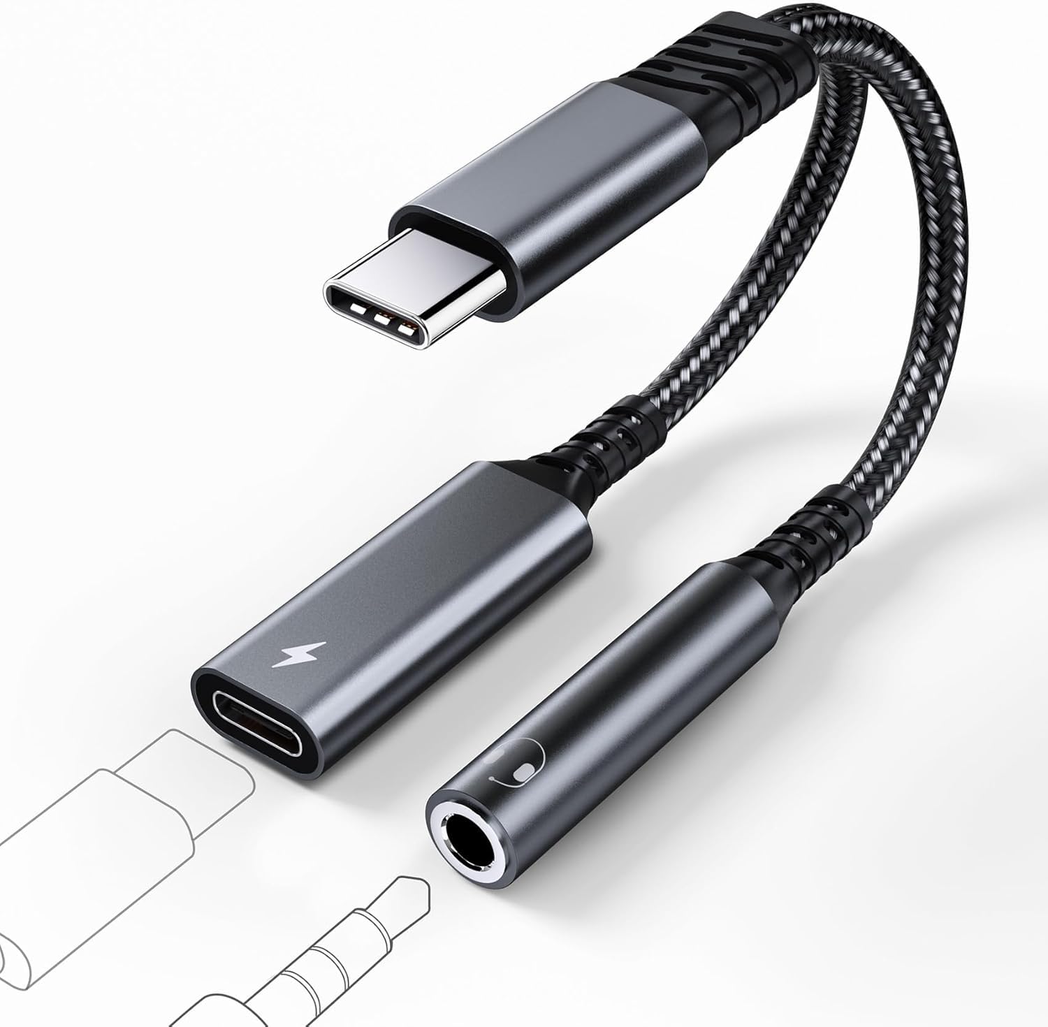 iNassen Adapter i ładowanie do słuchawek USB C 2 w 1 - USB C na gniazdo - obsługuje 60 W D kompatybilny z iPhone, iPad, Samsung, Pixel, telefon, słuchawki, słuchawki