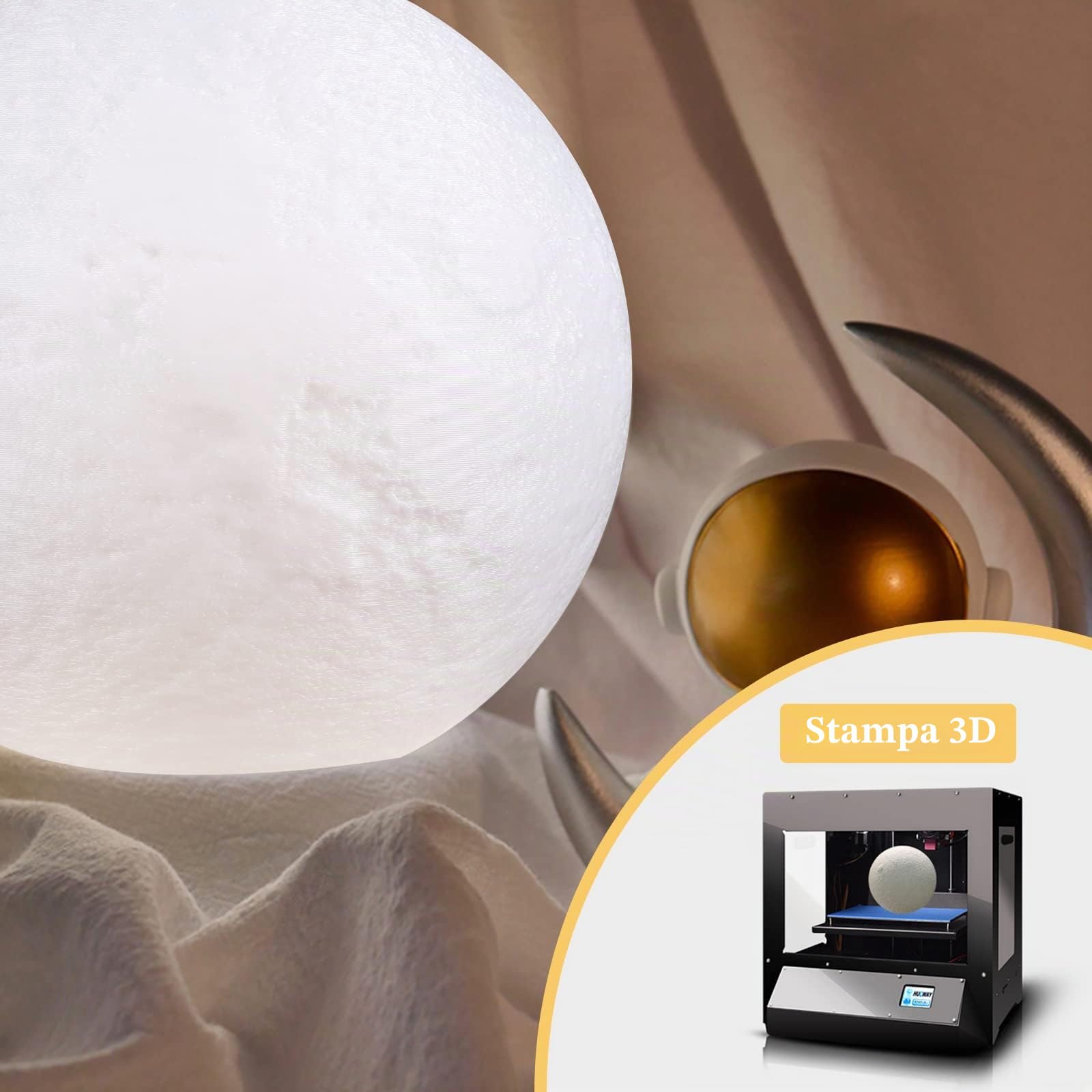 CPROSP Lampada Luna 3D Stampa 20cm 16 Colori RGB Telecomando Dimmerabile con Toccare il Controllo USB Ricaricabile Luce Notturna con adattatore di alimentazione [Classe di efficienza energetica A+]