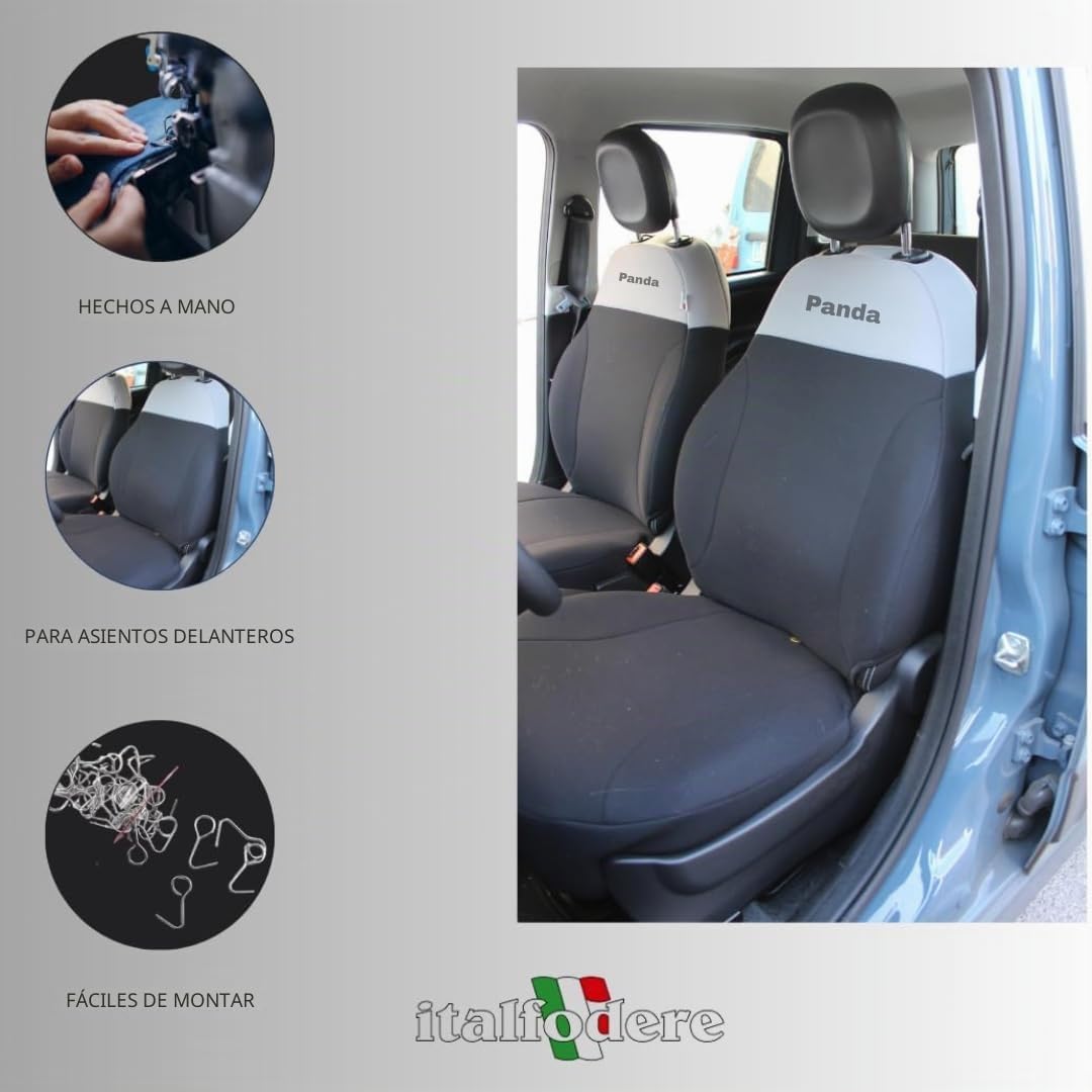 Italfodere - Accesorios de coche - Fundas de asiento de coche a medida para Fiat Panda Serie 3 desde 2012 - Delantero - Algodón - Fácil de instalar - Fabricadas a mano - Fabricadas en Italia