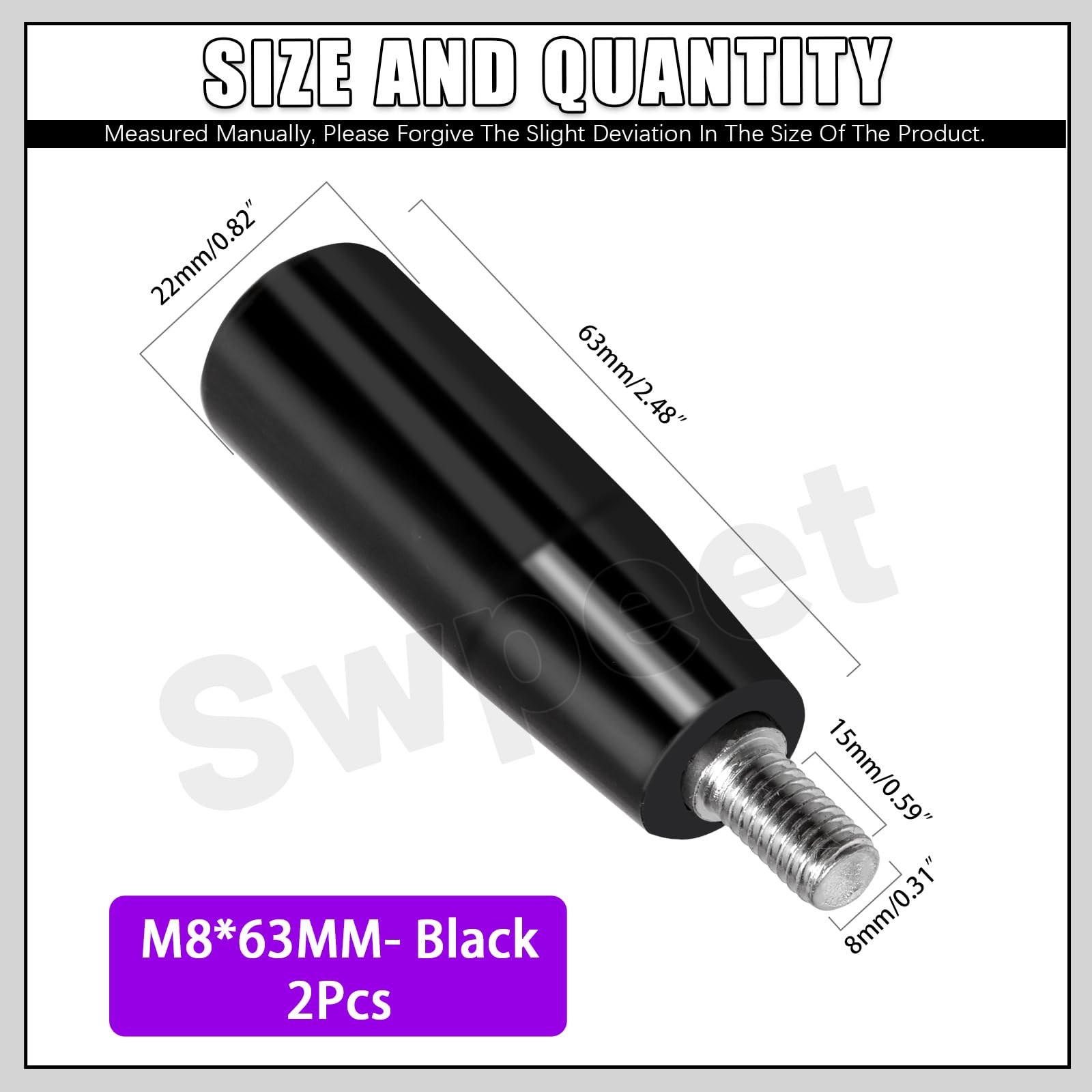 Swpeet 2 pezzi M8 × 63 mm maschio filettato gambo rotante, maniglia della macchina, manopola girevole, manovella maniglia girevole per fresatrice, tornio, smerigliatrice, trapano